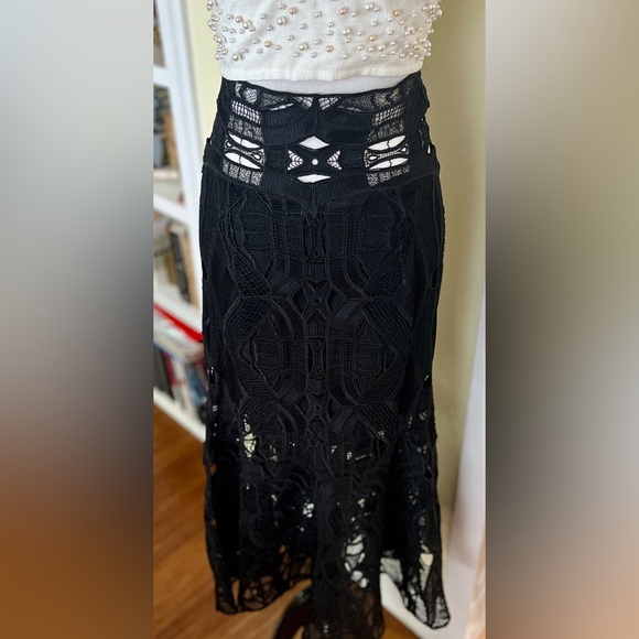 Jonathan Simkhai Skirt Black Corded Cutout Linear Godet Trumpet Lace Whimsigoth - Picture 3 of 11